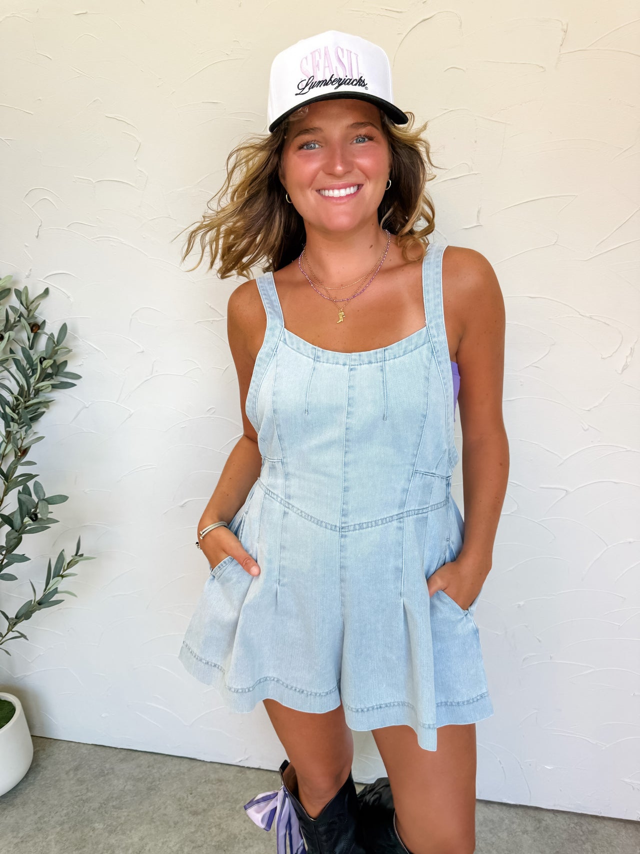 Sweet Memories Washed Denim Romper