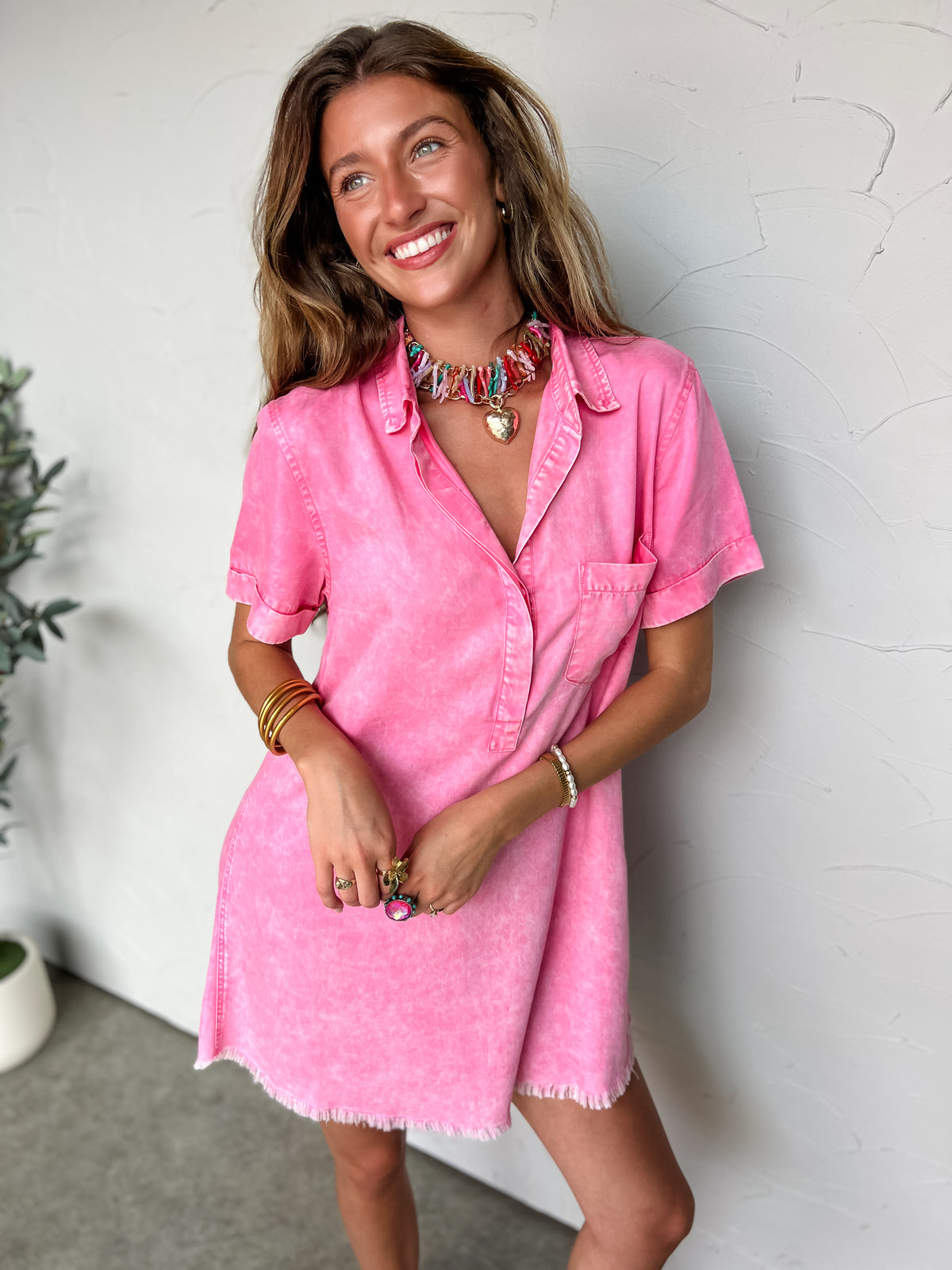 Catch My Drift Washed Denim Dress- Washed Pink