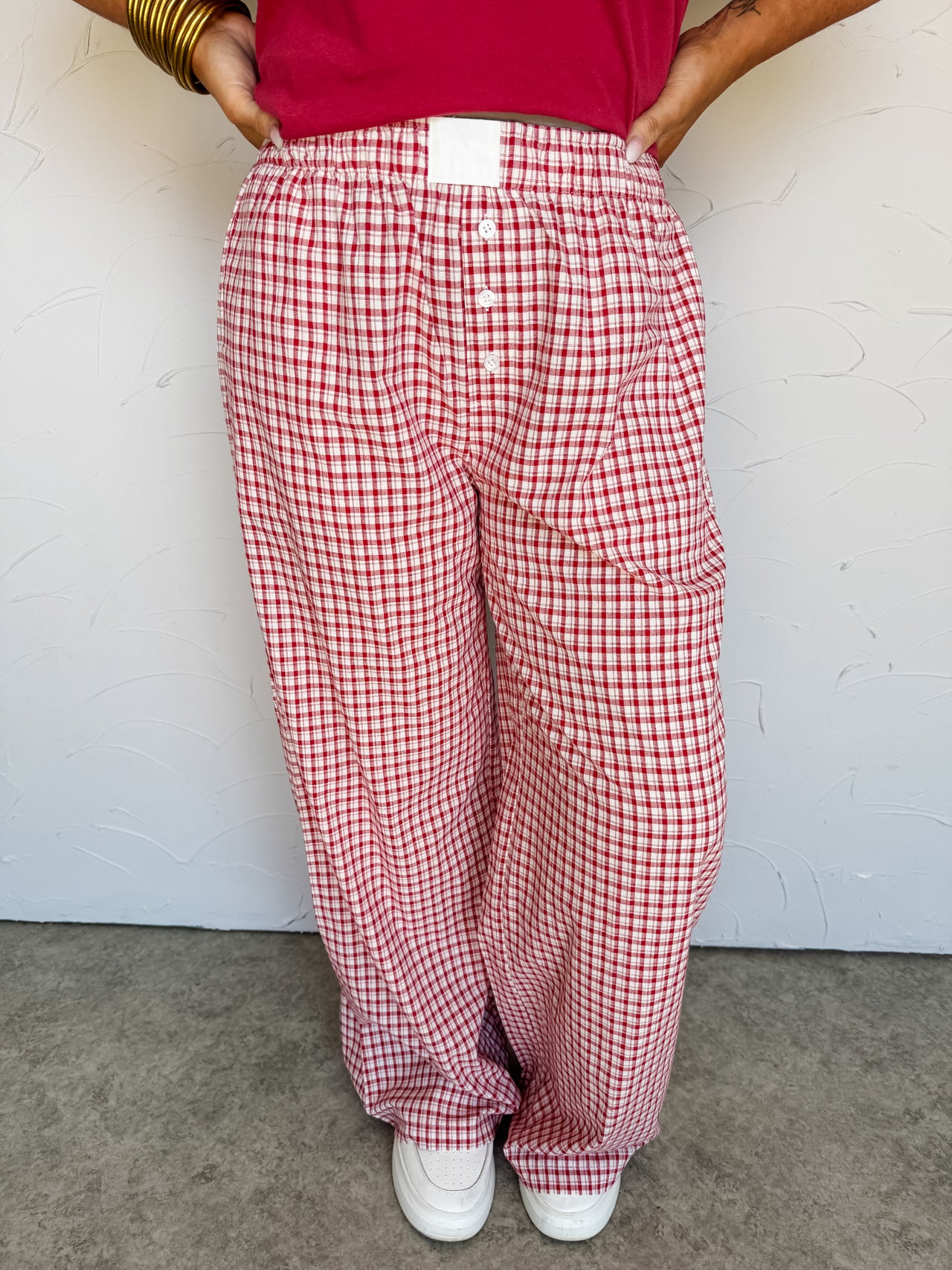 My Day One Cherry Mid Rise Gingham Pants