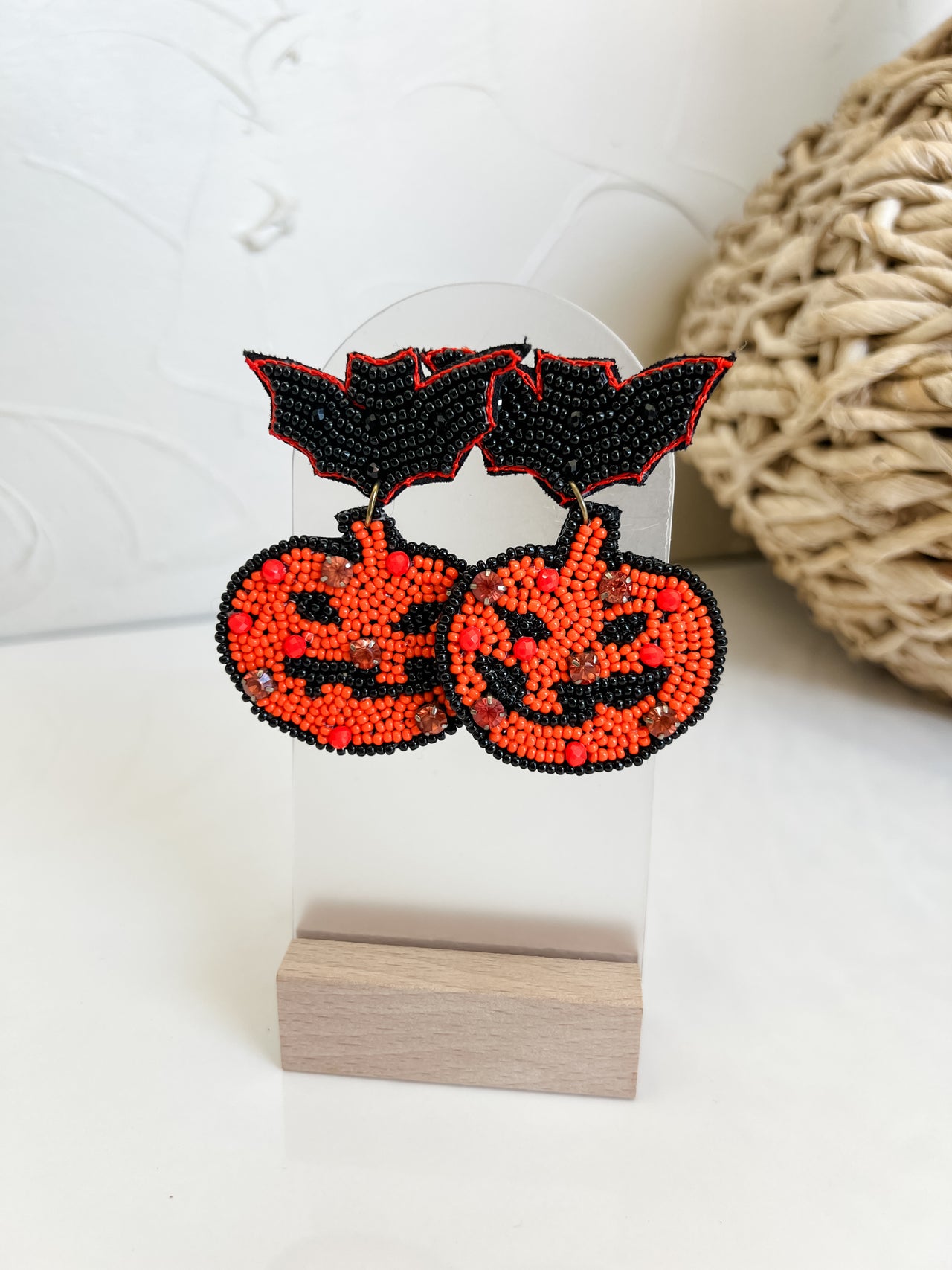 Going Batty Pumpkin Beaded Earrings