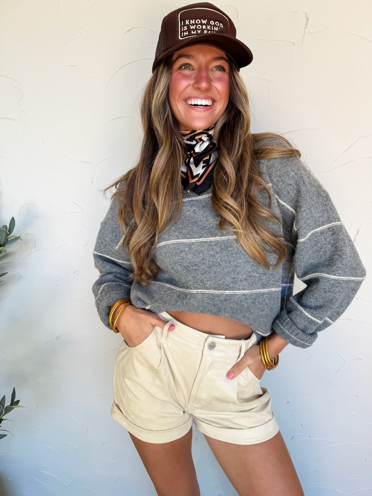 Effortlessly Cool Striped Sweater- Grey