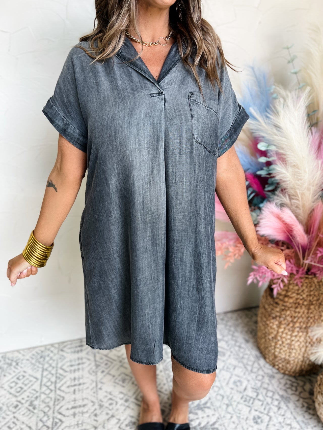 Forever With You Chambray Dress- Black