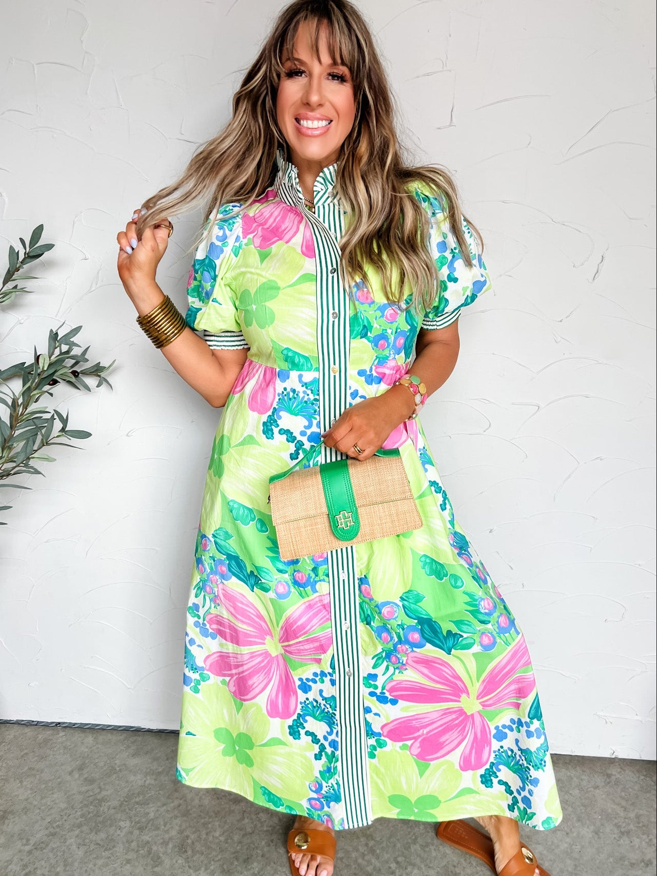 Floral Days Ahead Midi Dress- Lime