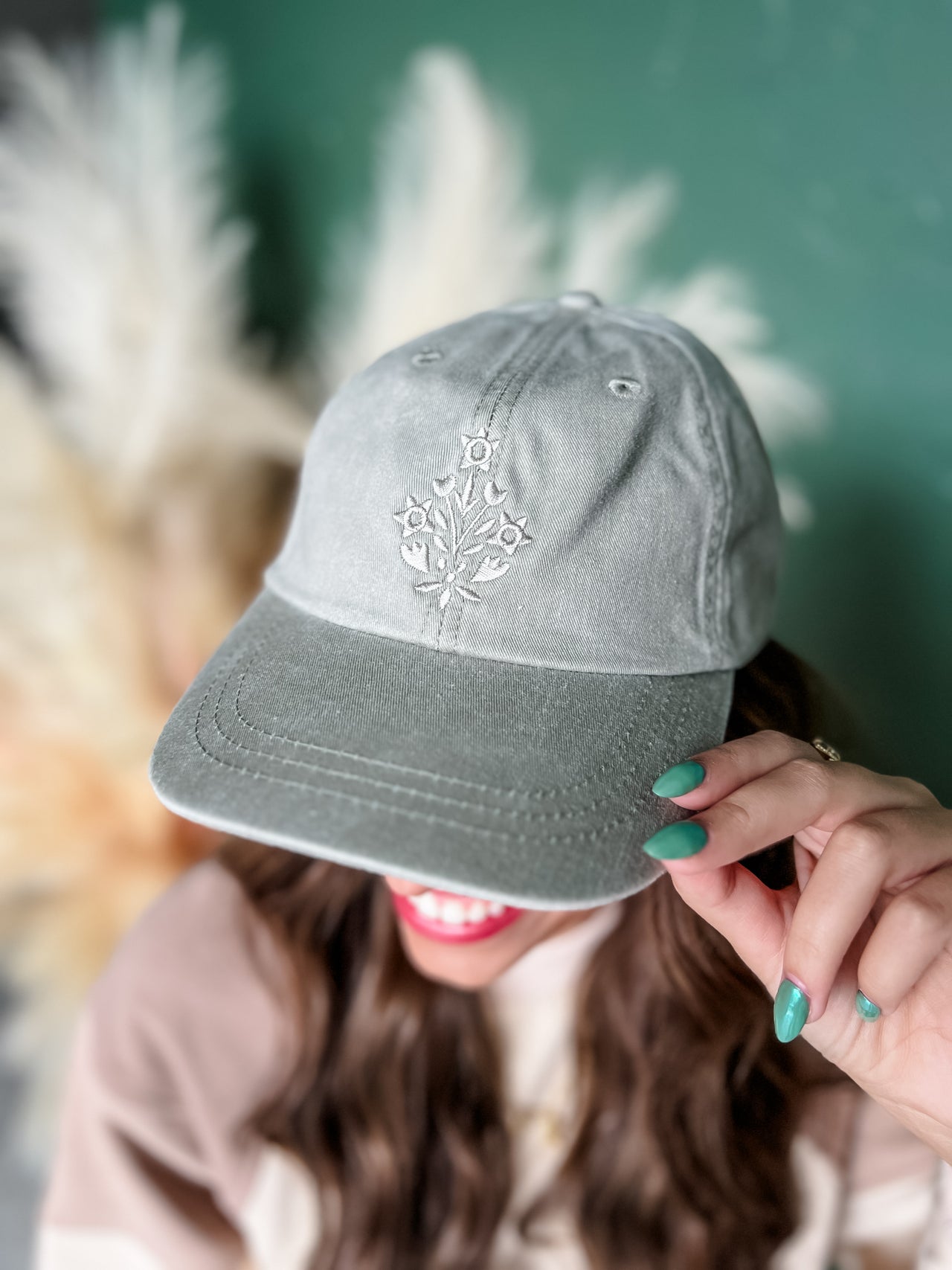 Floral Embroidered Cap- Stone