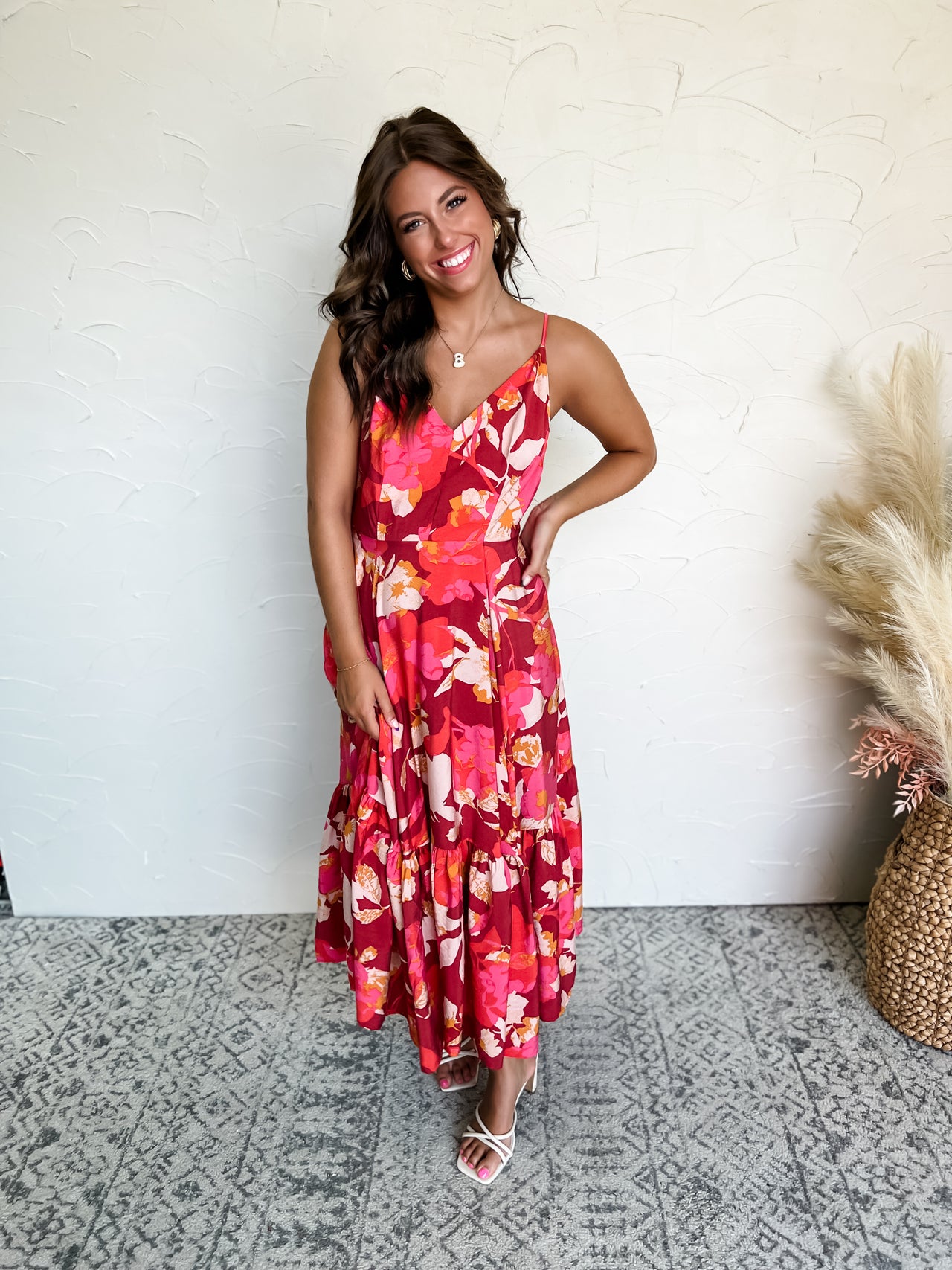 All I Got Floral Midi Dress- Crimson