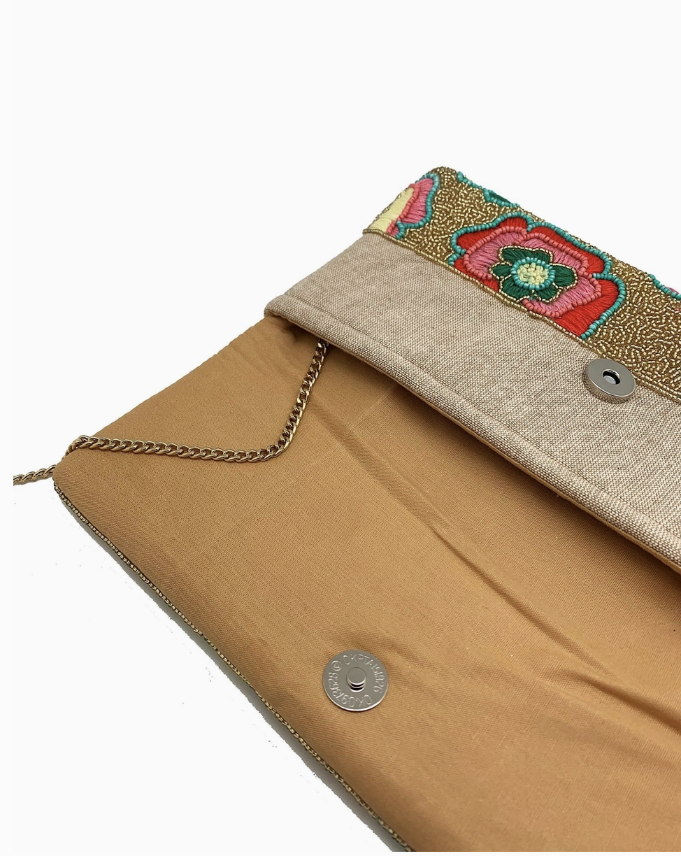 Floral Embroidery w/ Gold Beaded Clutch