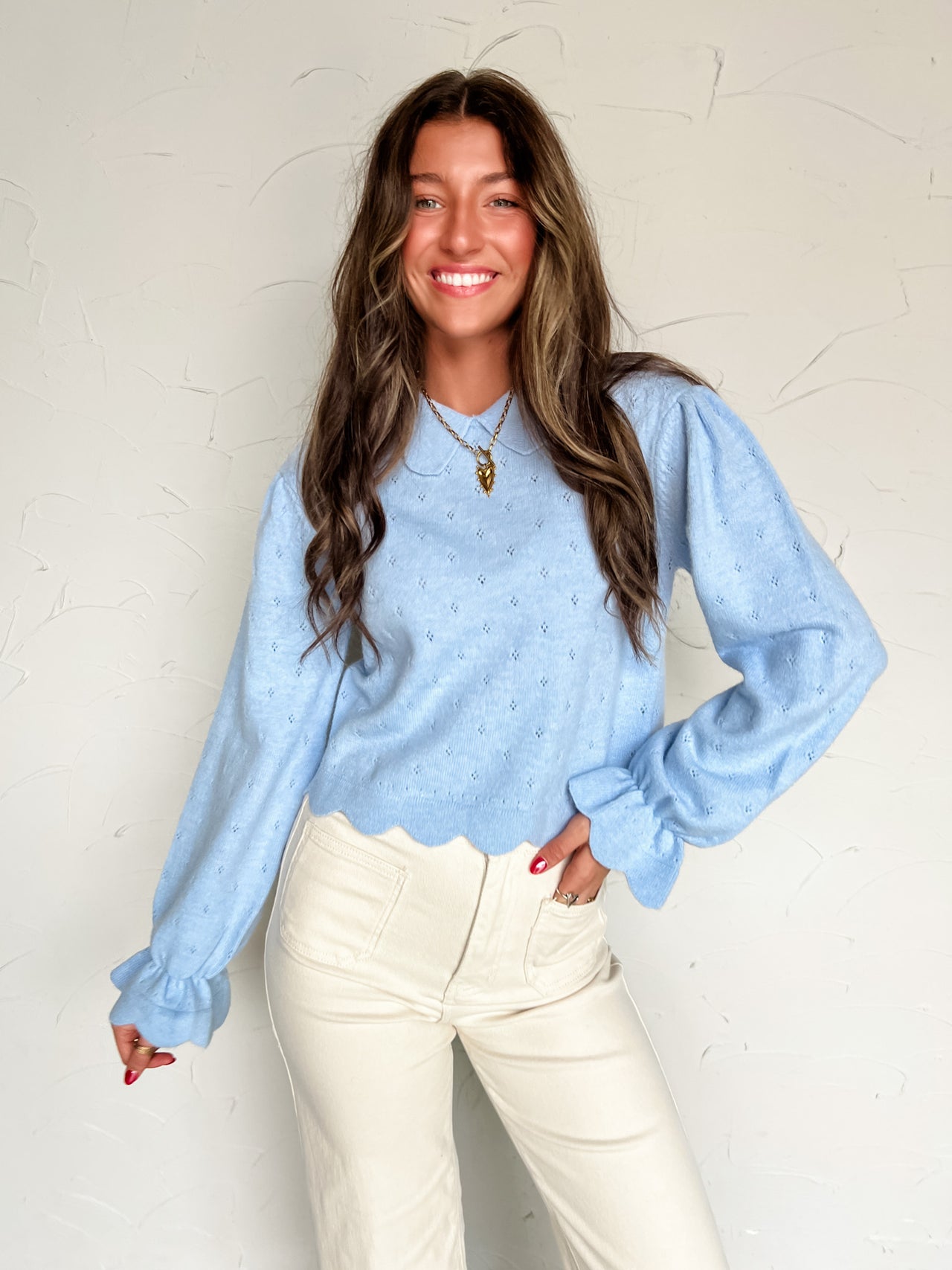 Just A Feeling Crop Pointelle Sweater