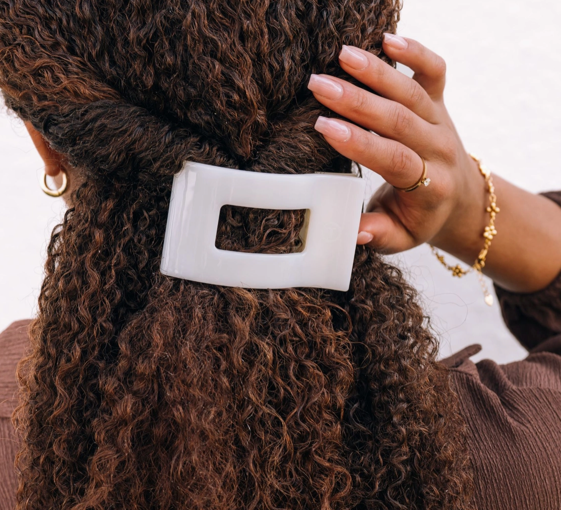 Coconut White Rectangle Hair Clip- Medium