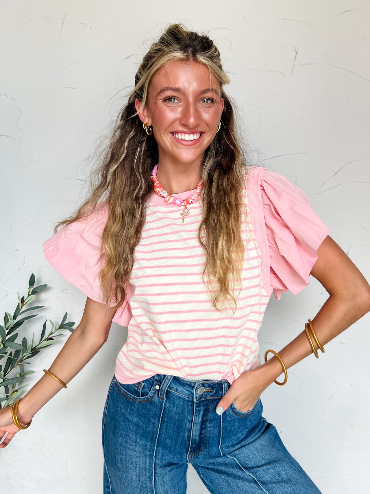 Good Vibes Only Striped Top- Pink