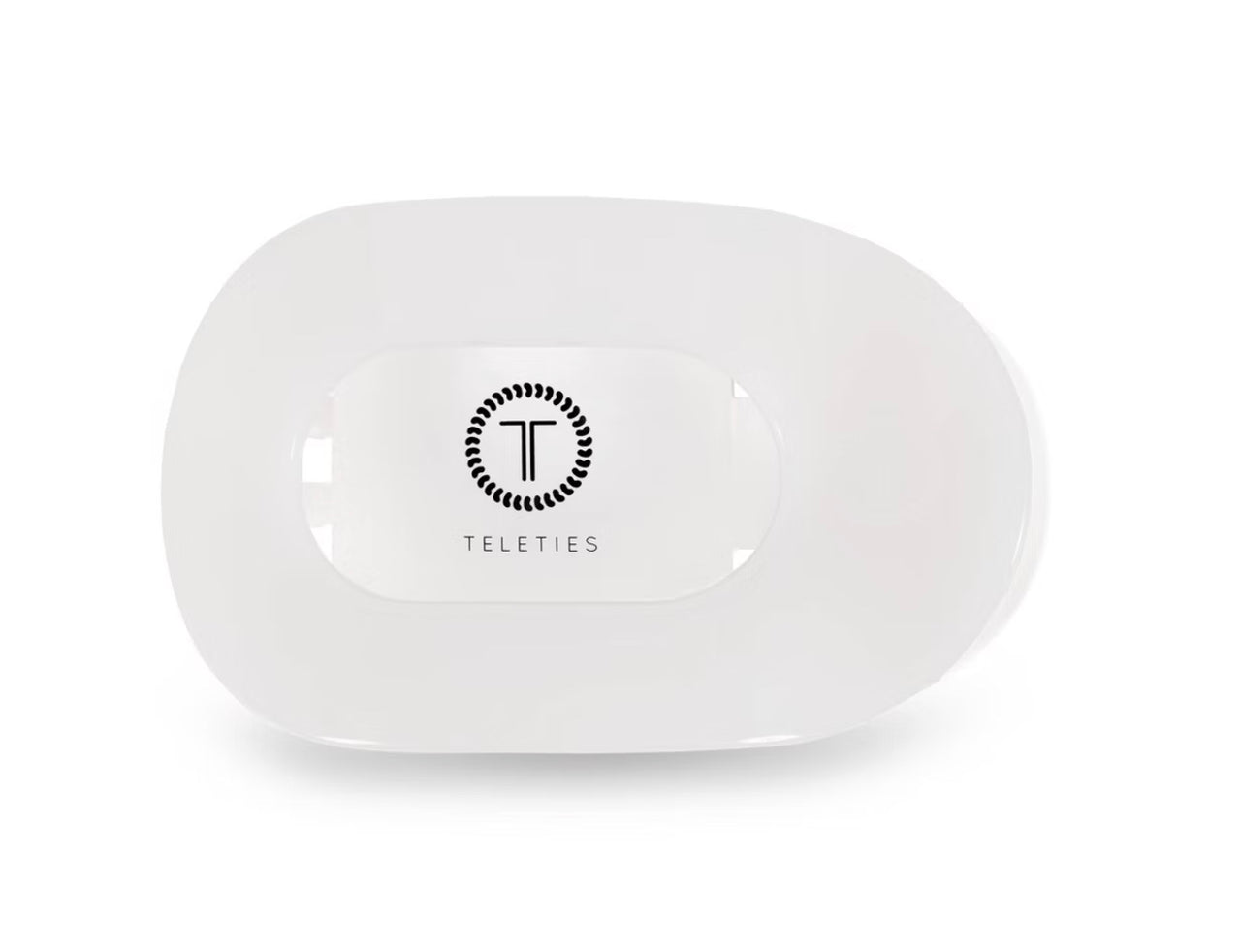 White hair clip with 'Telettes' logo on a white background