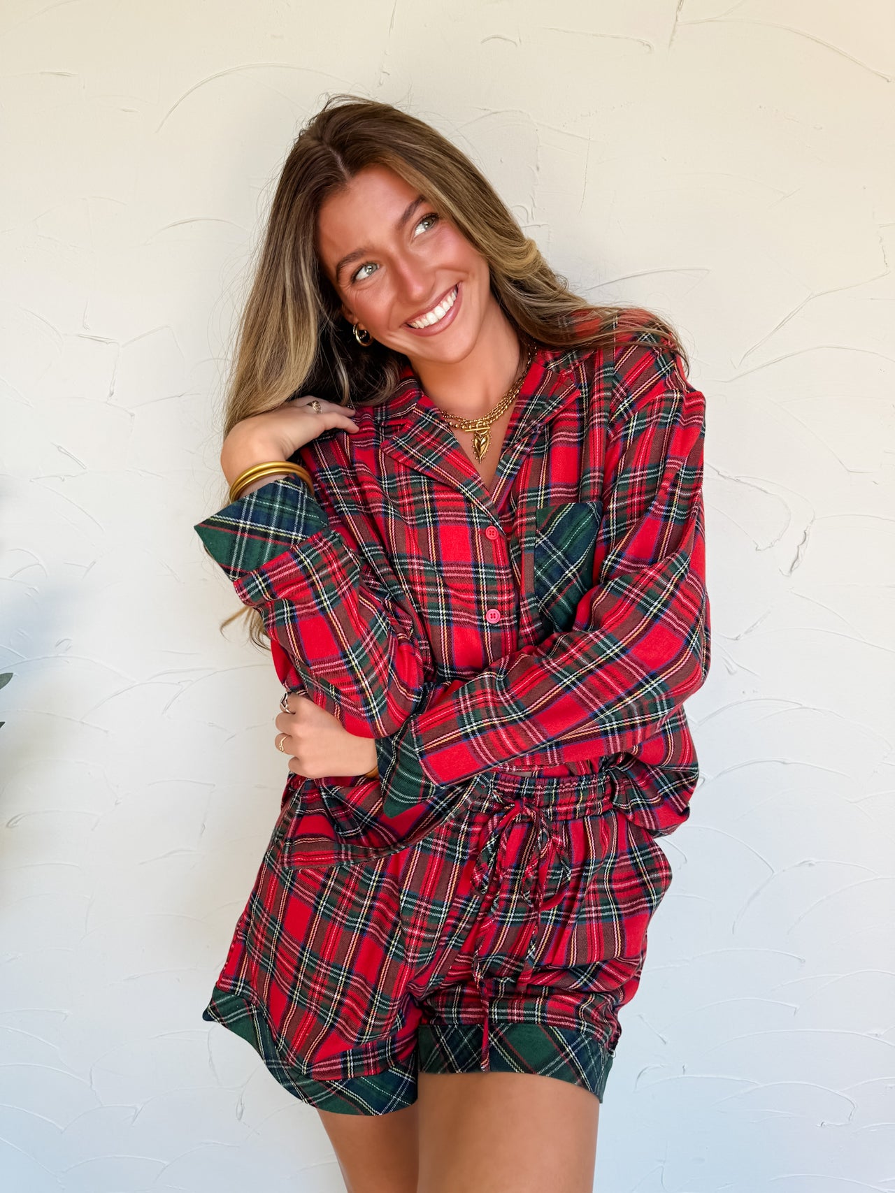Cheers To You Plaid Pajama Set