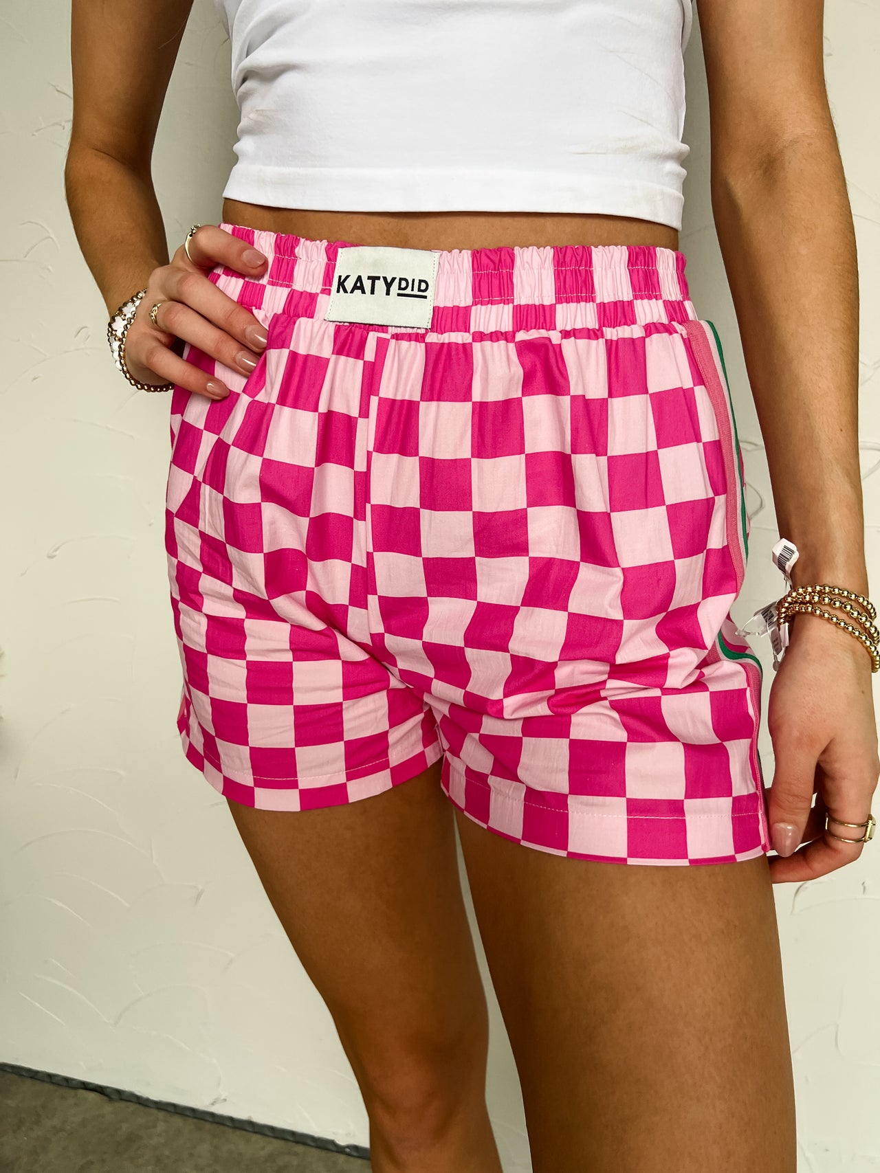 Hot Pink Checkered Boxer Shorts- Multi Color