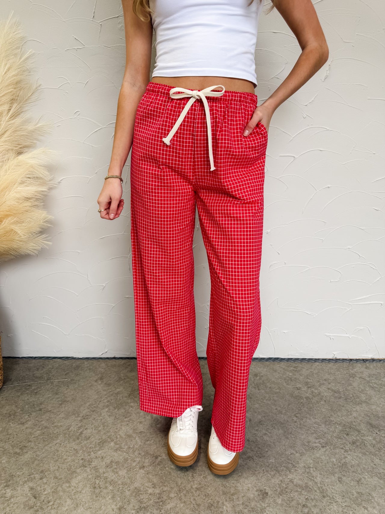 Spread The Love Drawstring Pants- Red