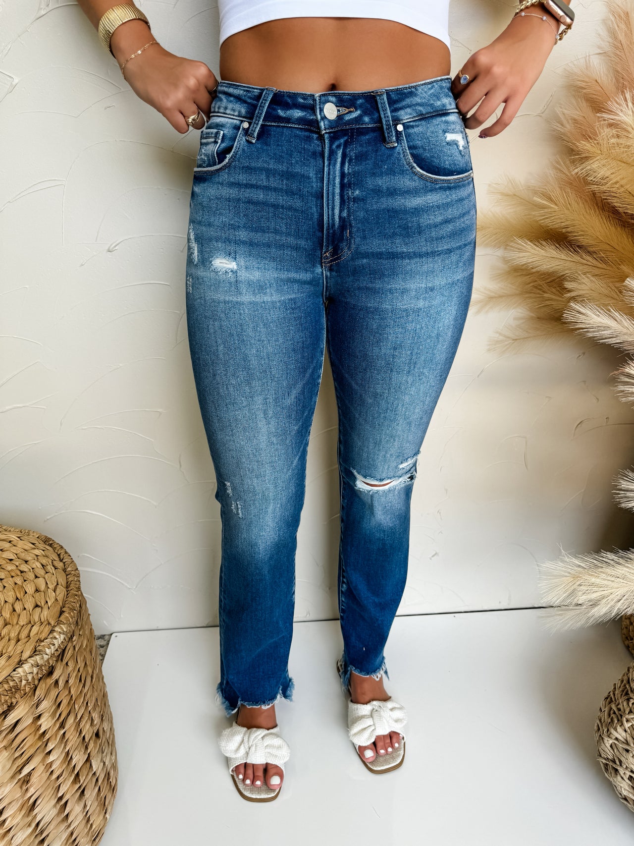 Go For The Dream Mid Rise Step Hem Jeans