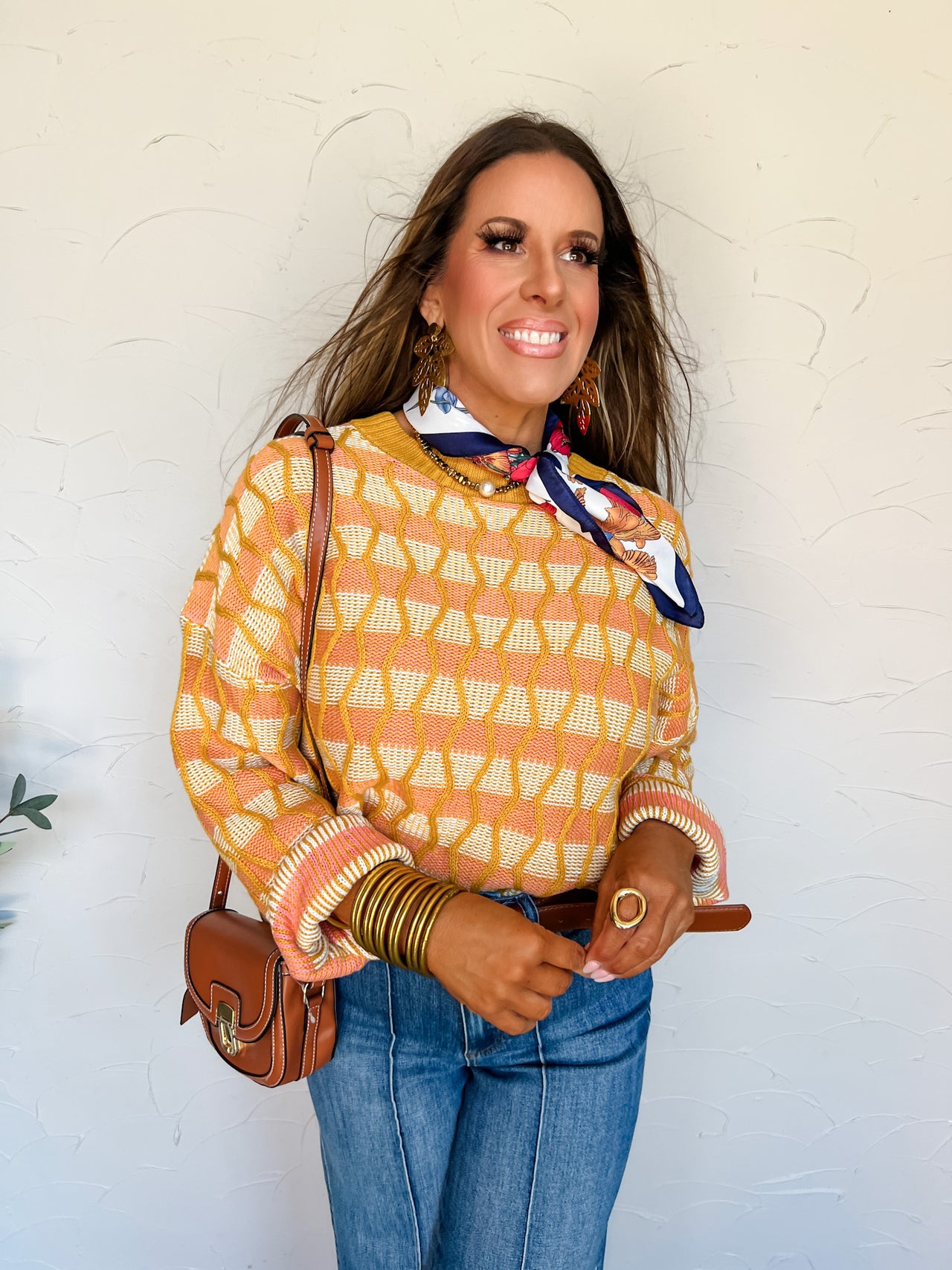 Playful Banter Geometric Crew Neck Top- Mustard