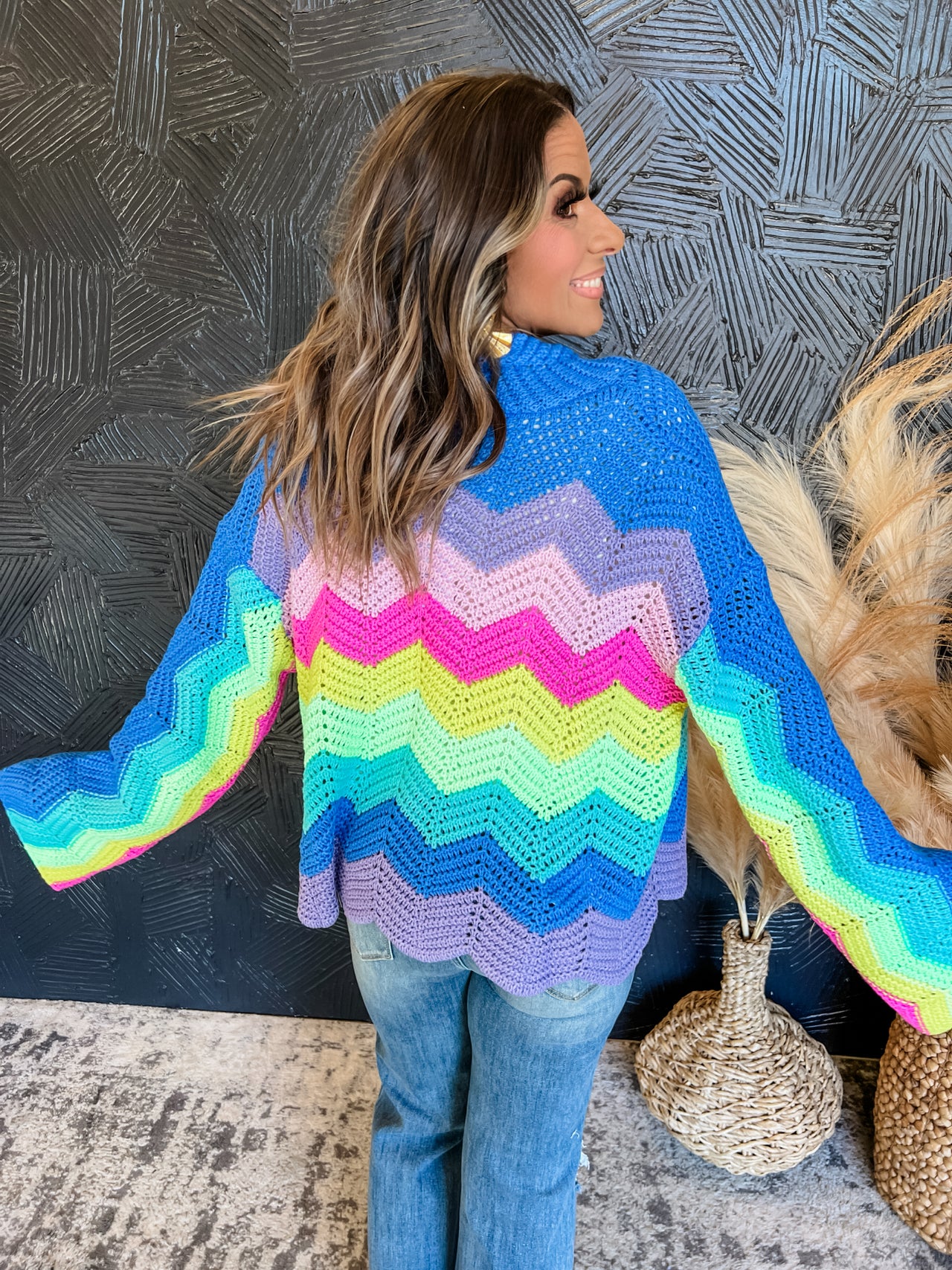 Girls Just Wanna Have Fun Wavy Knit Sweater Cardigan- Rainbow