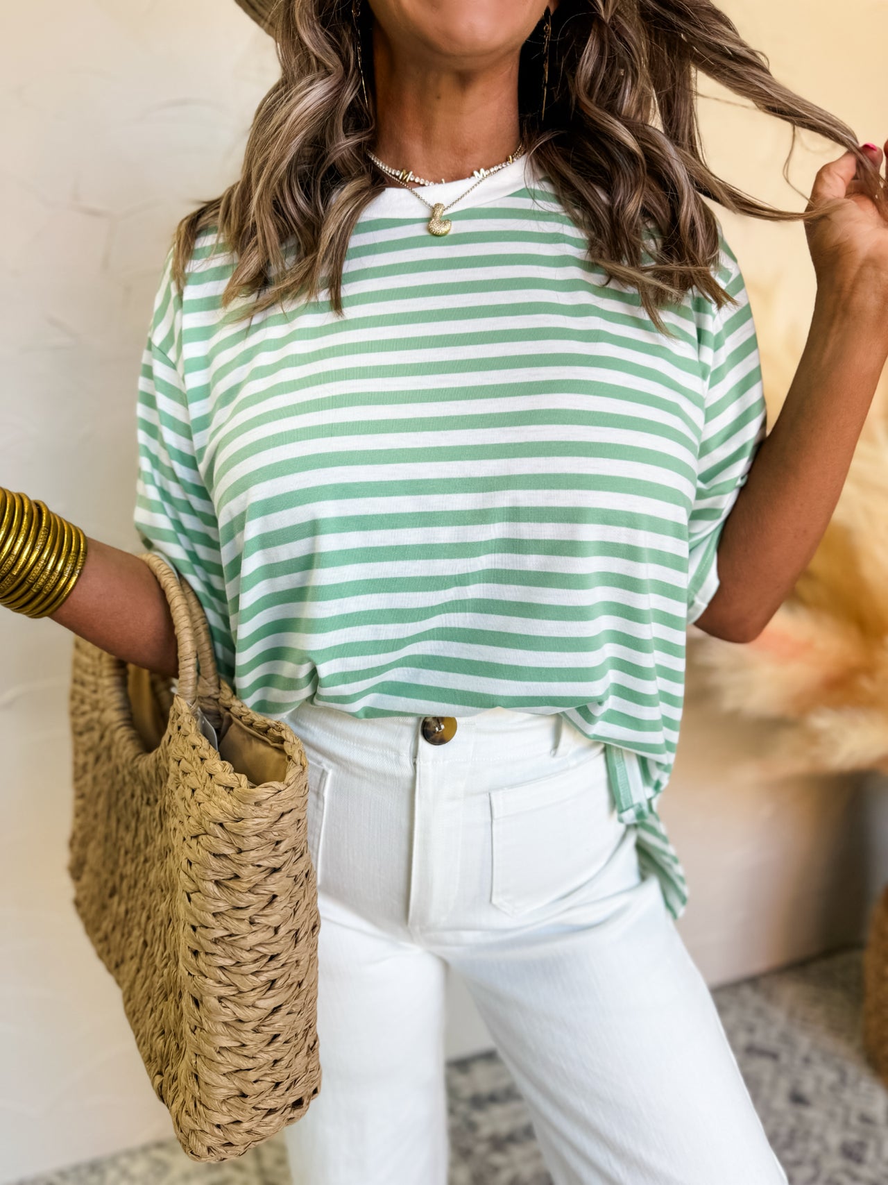 Every Second Counts Striped Top- Sage