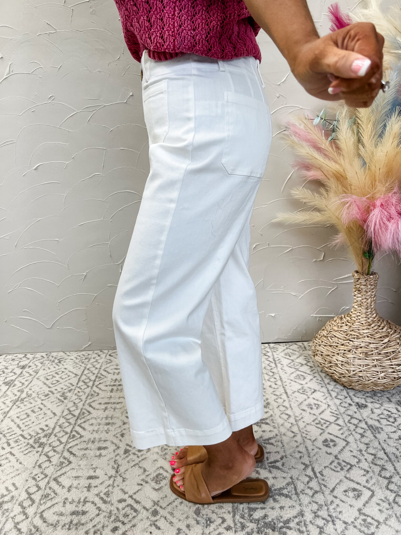 Lead The Way Cropped Wide Leg Jeans- White
