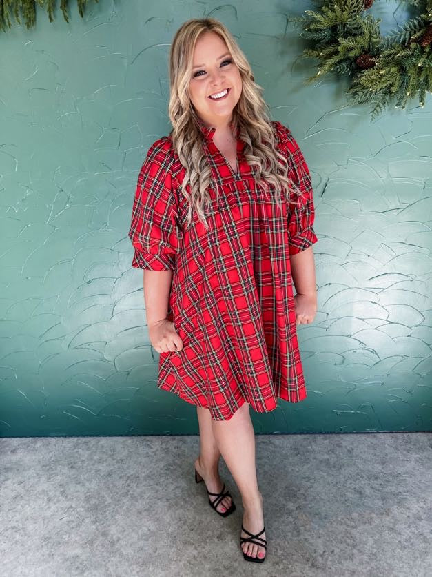 Better Together Plaid Puff Sleeve Dress