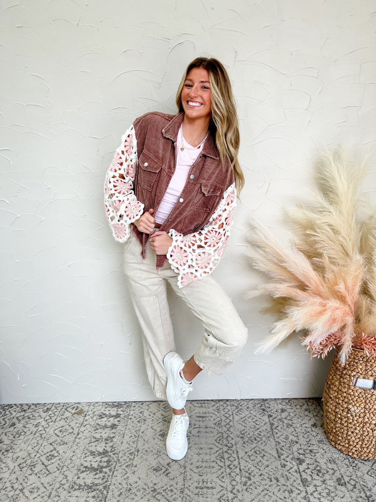 Favorite Flower Dream Corduroy Crochet Jacket