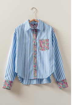 Where You Are Striped Floral Button-Up Top
