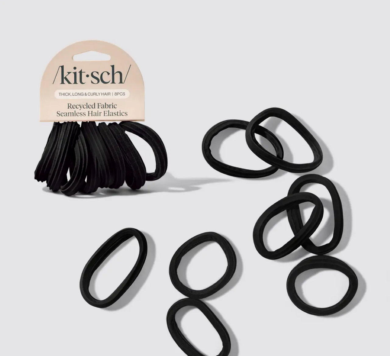 Recycled Seamless Hair Elastics 8pc Set- Black
