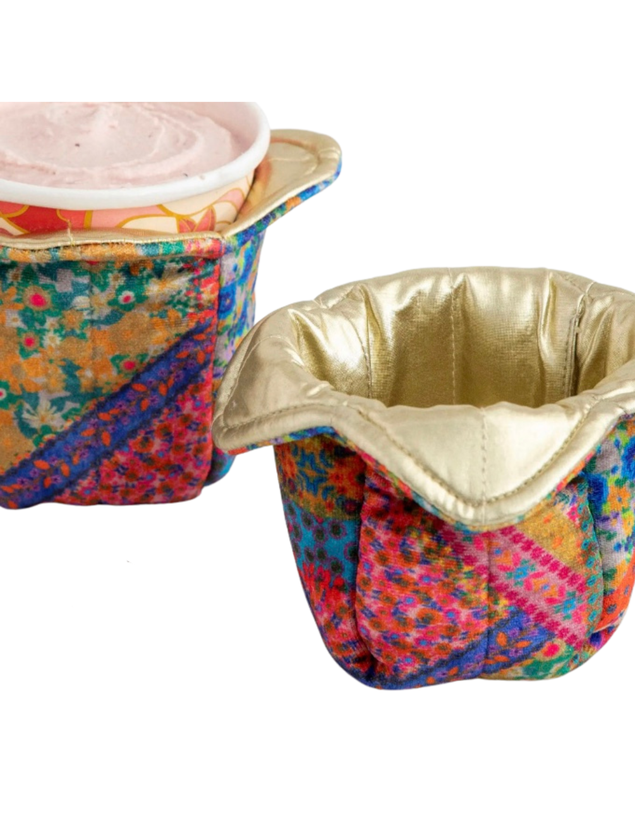 Pink Folk Flower Patchwork Ice Cream Cozy Sleeve