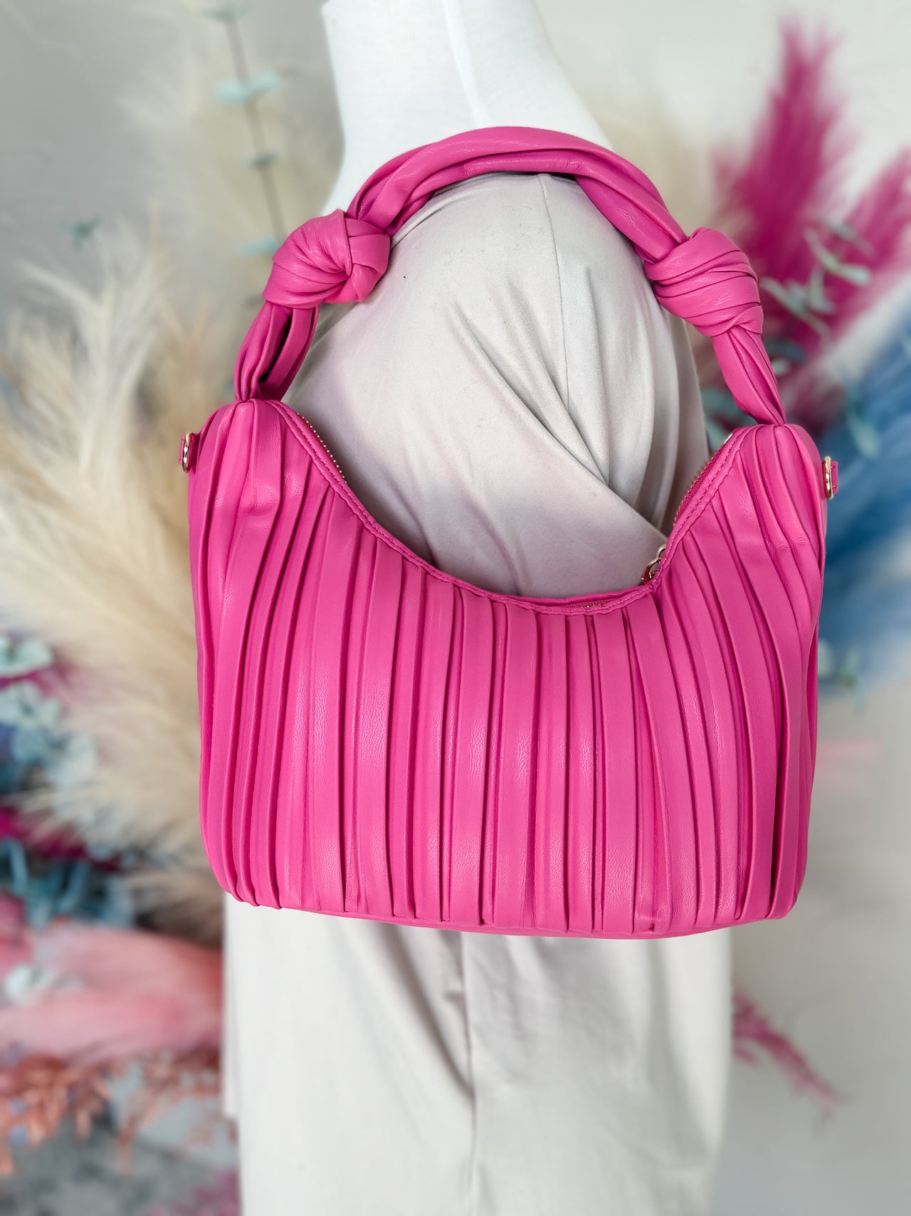 Bailey Crinkled Handbag- Hot Pink