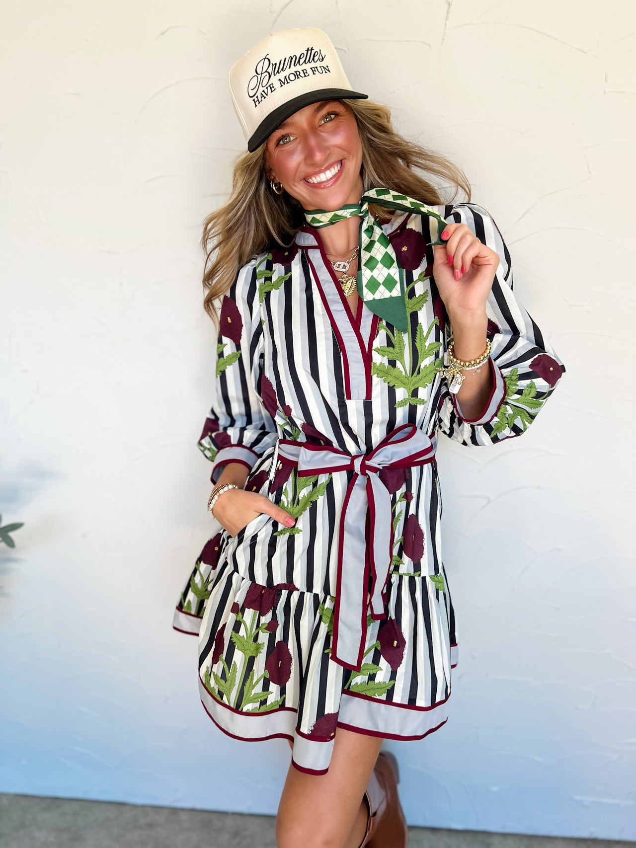 A Real Page Turner Stripe & Floral Waist Tie Dress
