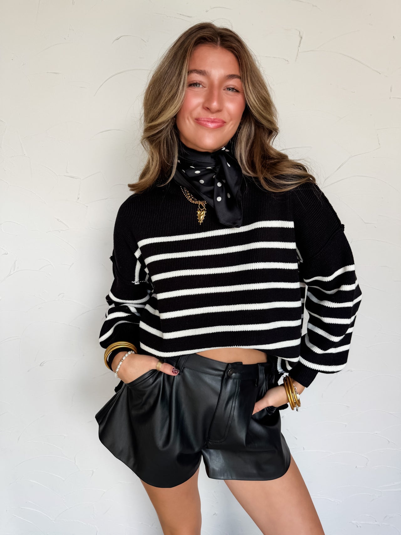 Taking My Time Exposed Seam Stripe Sweater- Black