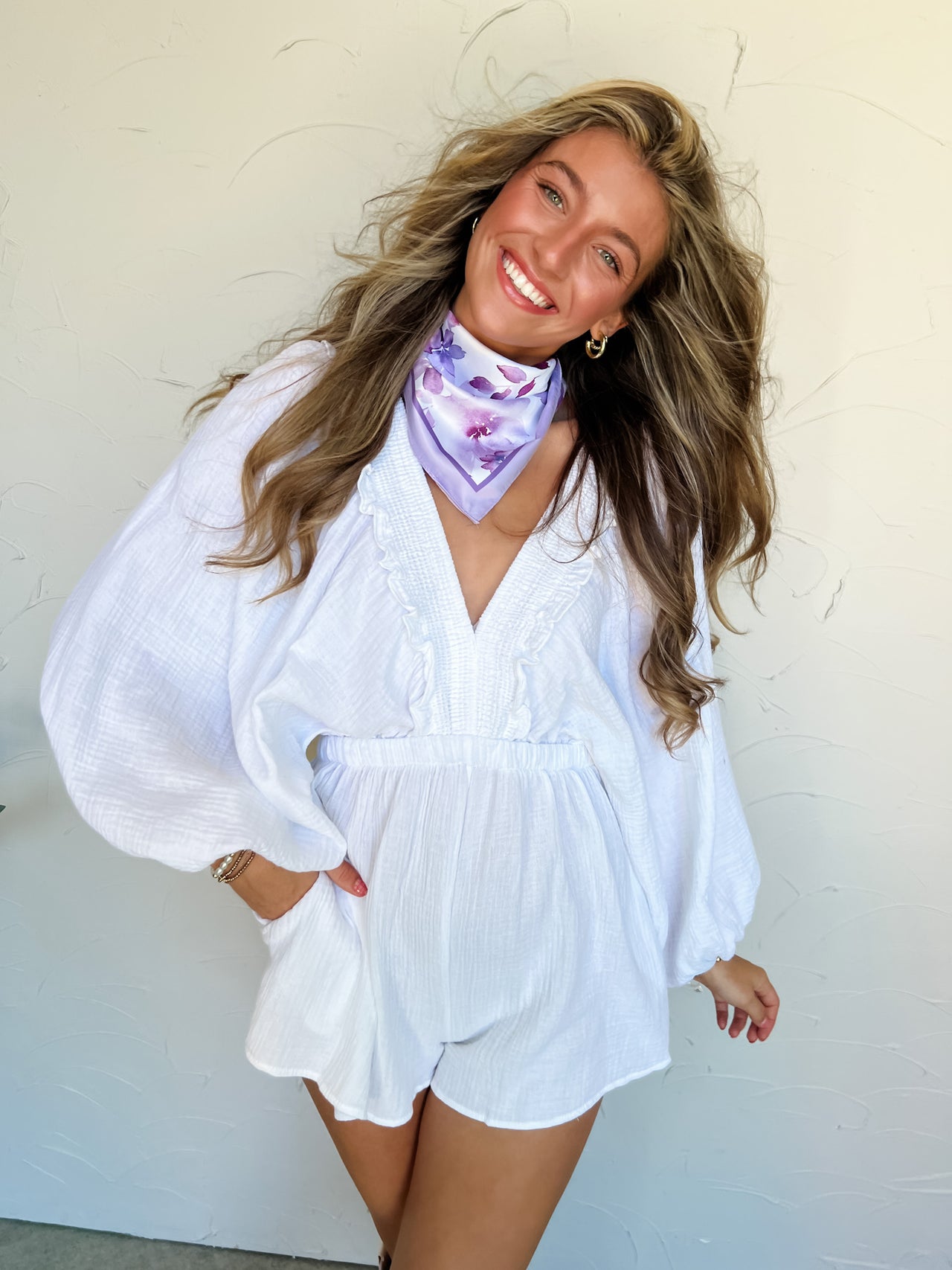 Happier Than Ever Smocked Ruffled Romper- Ivory