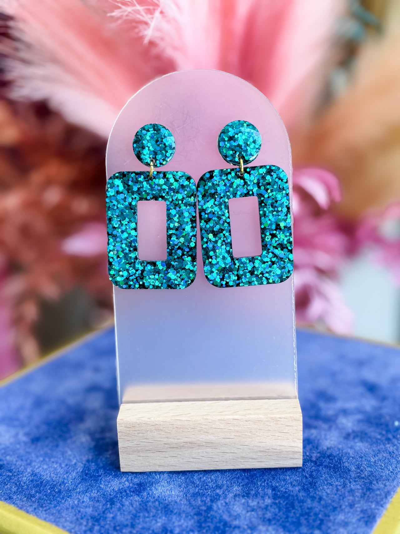 Medium Chunky Turquoise Open Square Earrings