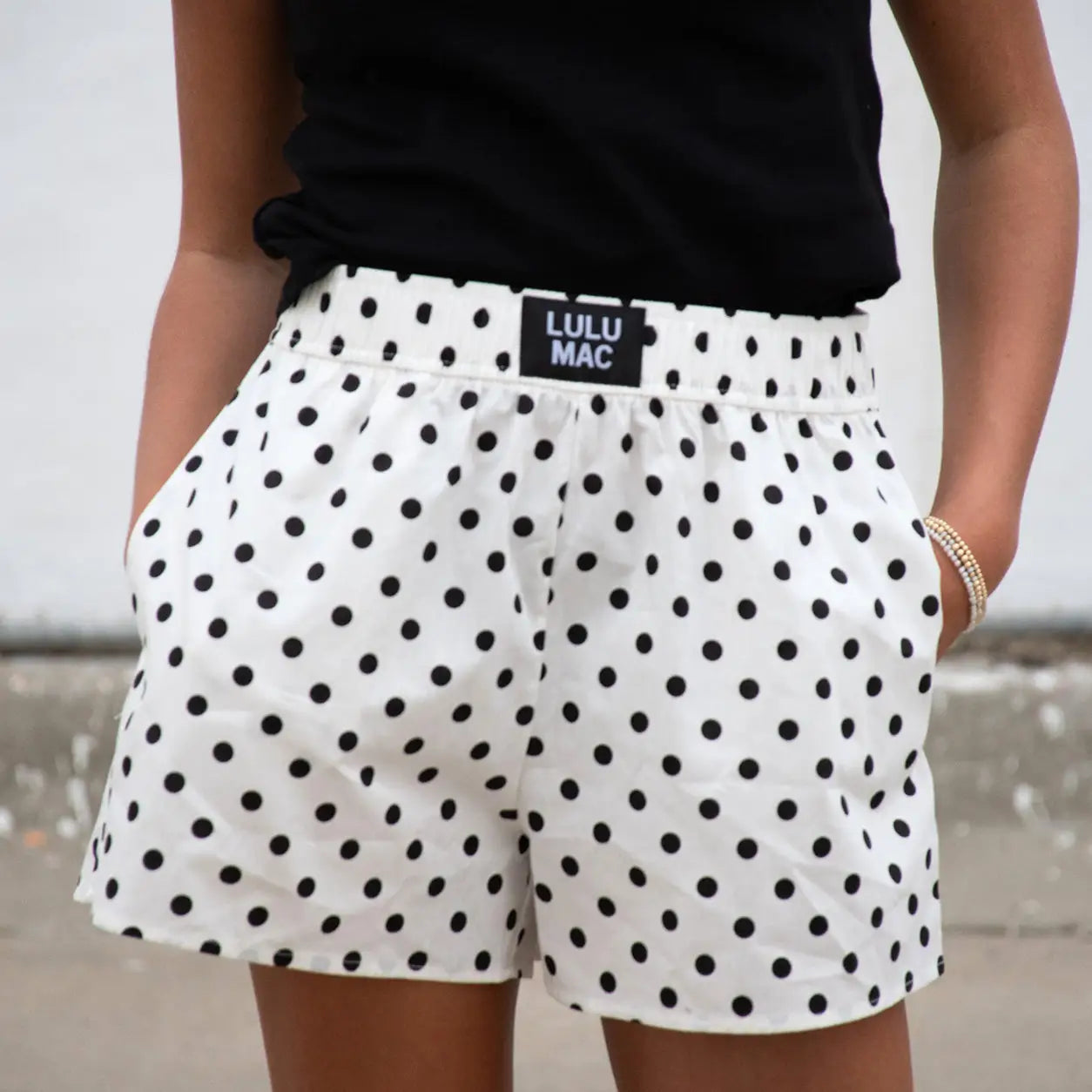 Lulu Mac Boxer Shorts- White Polka Dot