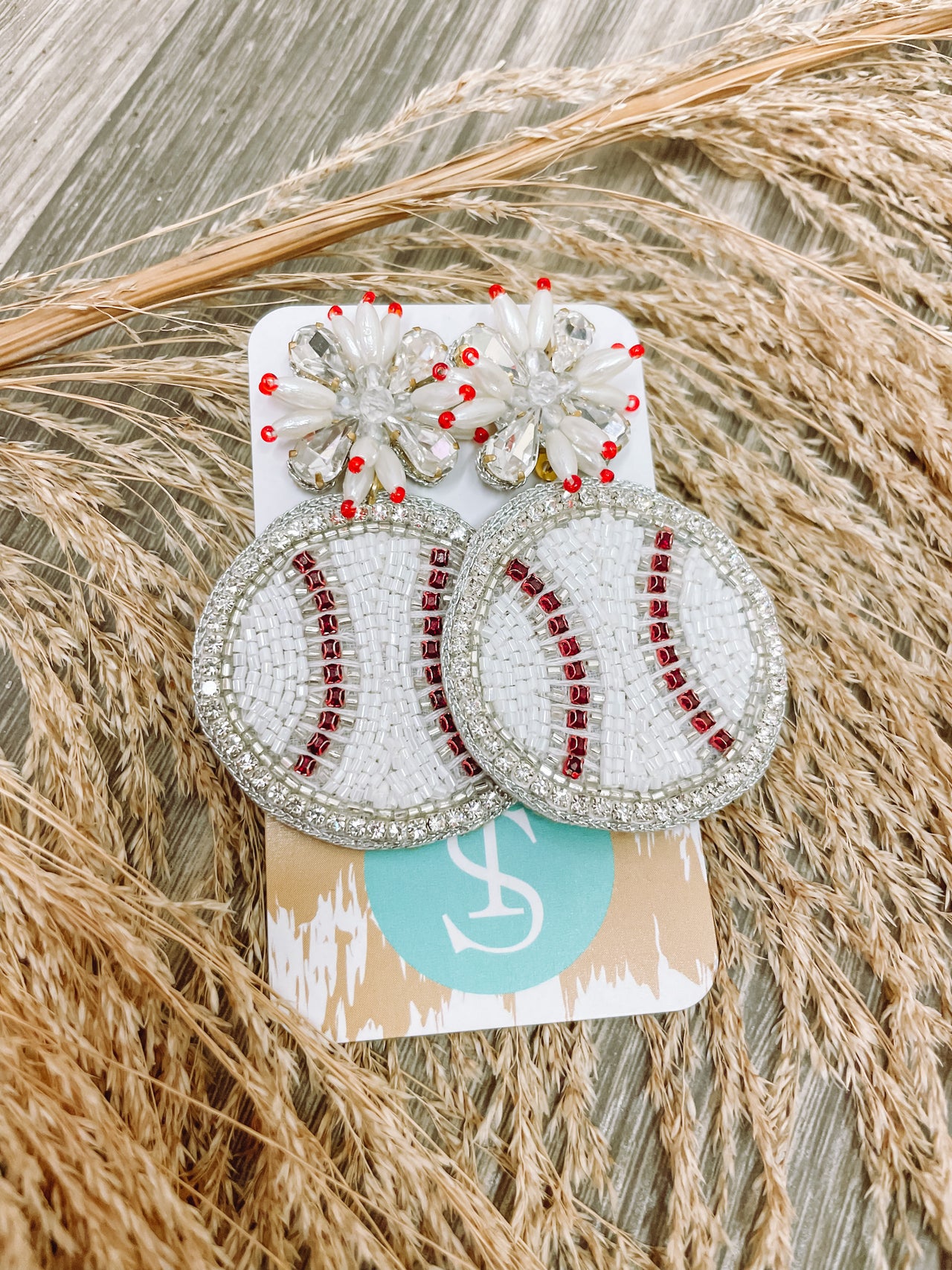 Silver Star Beaded Baseball Earrings