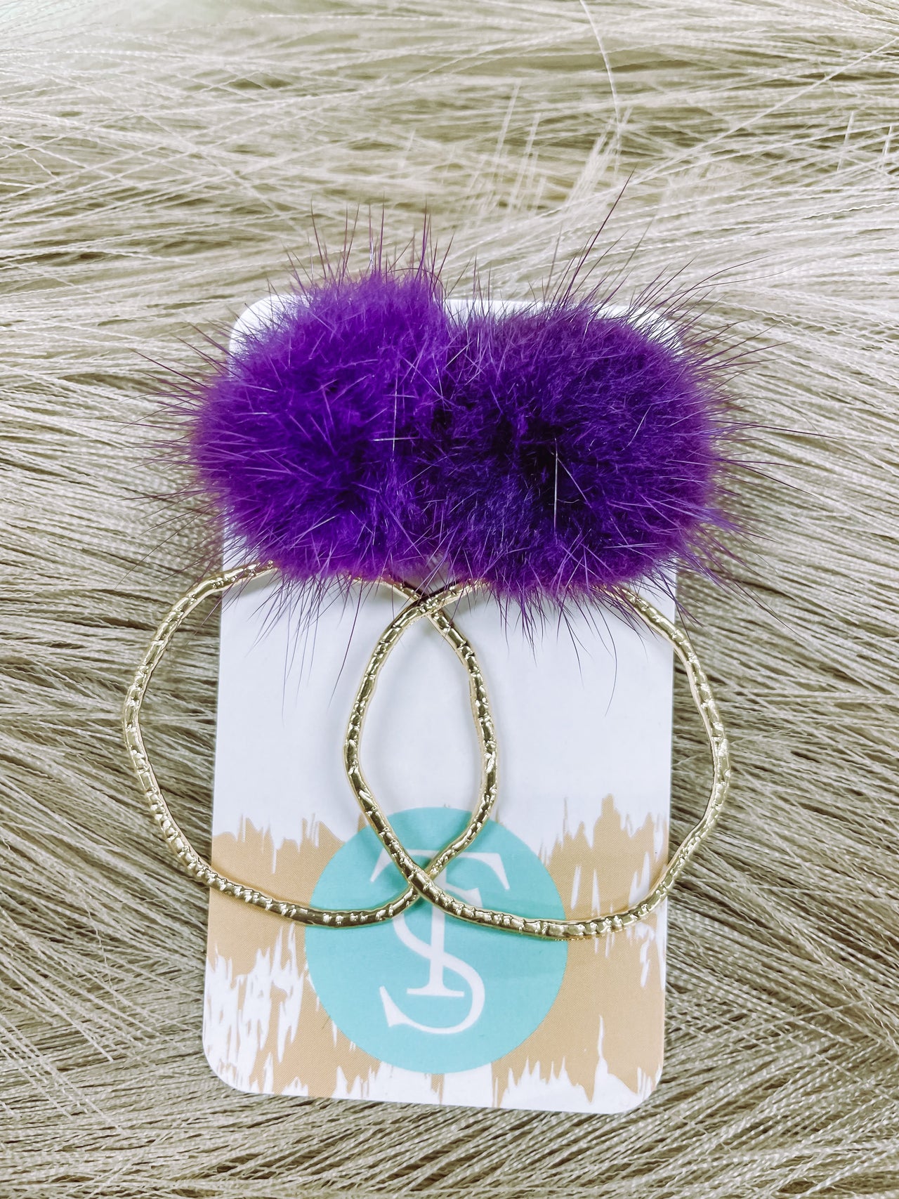 Talia Puff Post Hoop Earrings- Purple