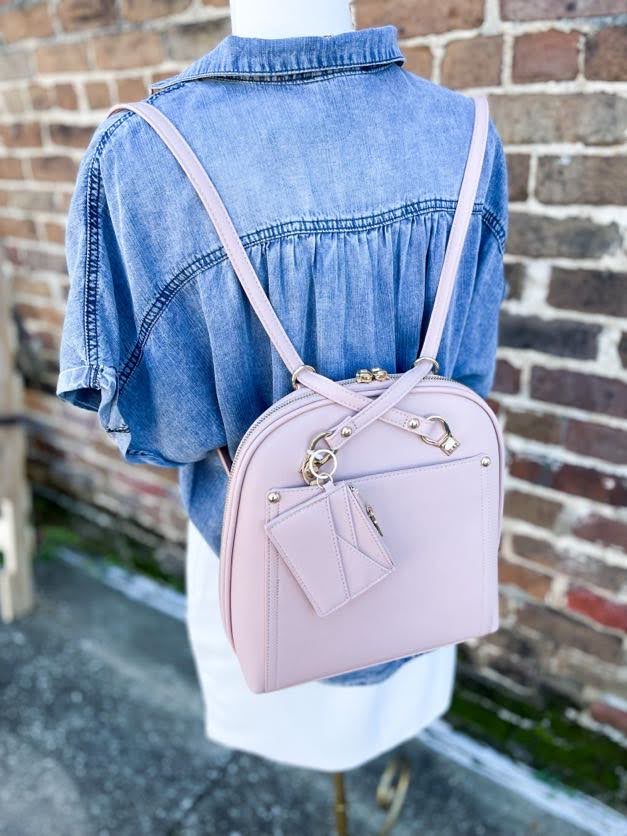 Blush Faux Leather Backpack/Shoulder Bag