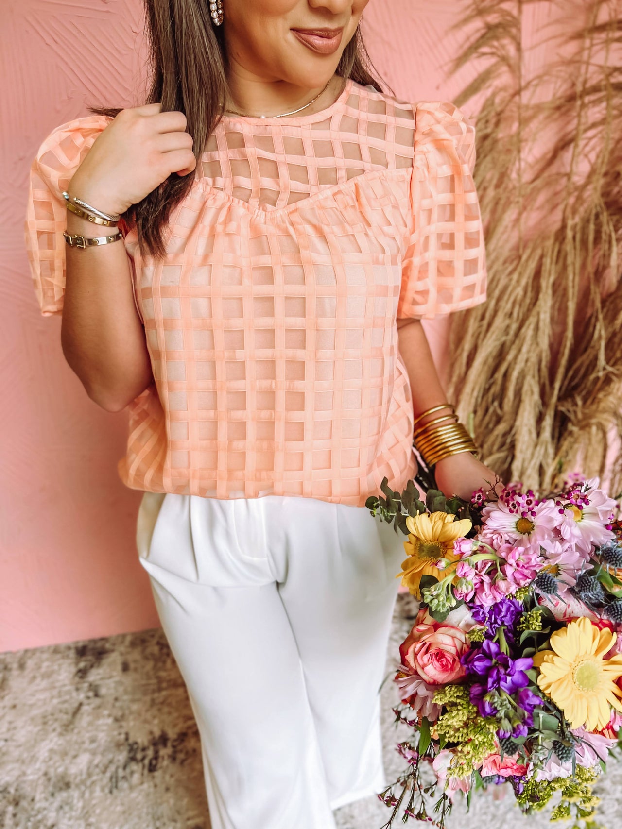 See The City Lights Grid Top- Peach