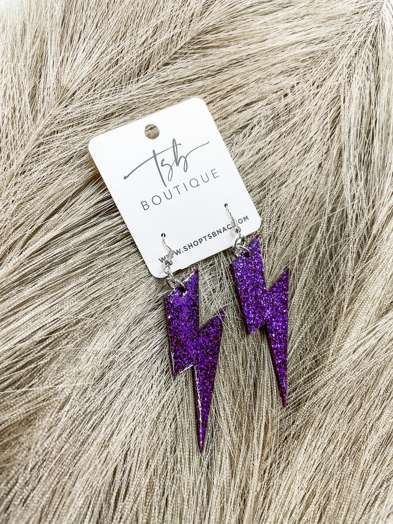 Glitter Lightning Bolt Earrings- Purple