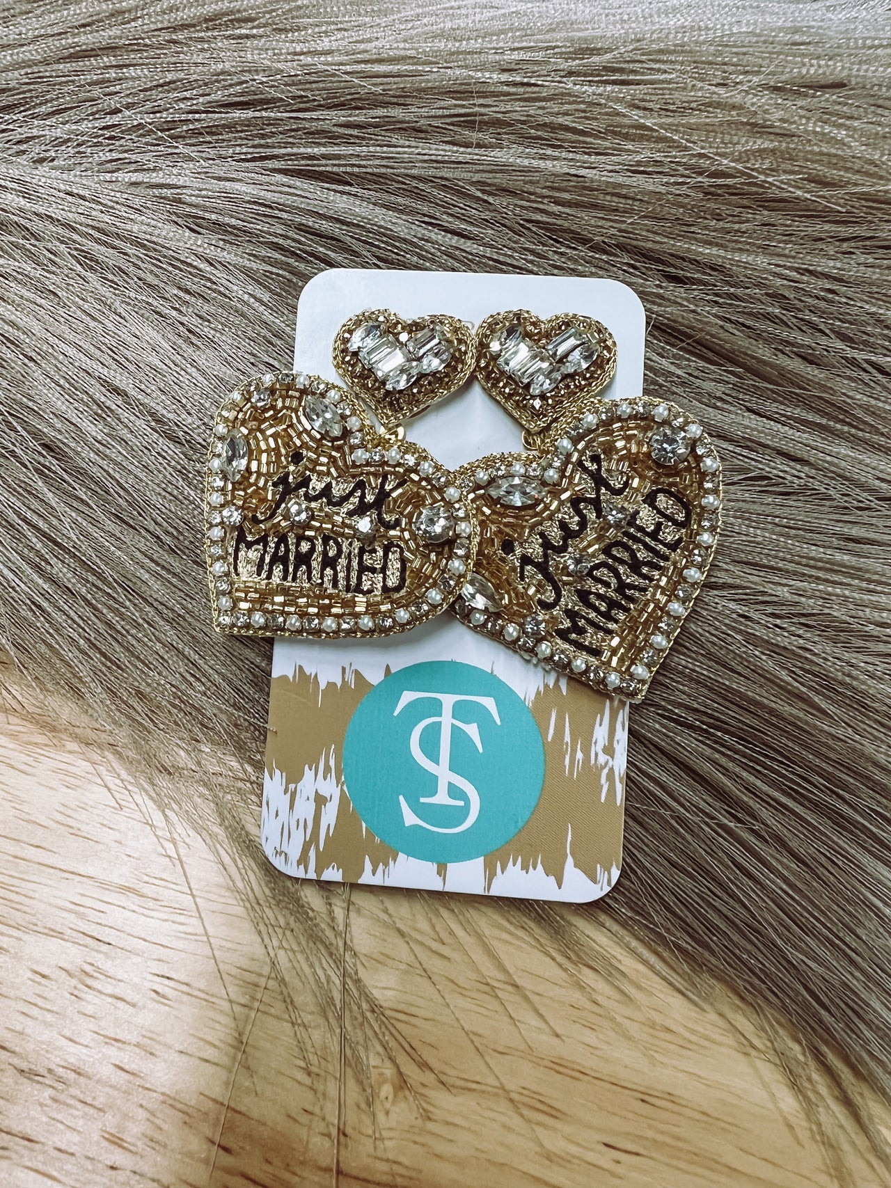 Just Married Heart Earrings- Gold